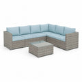 Gartenlounge Set 280x210x65 cm Polyrattan Sofa Set mit Tisch und hellblauen Kissen