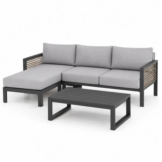 Gartensofa Set 4 teilig Grau mit Aluminiumrahmen und Couchtisch