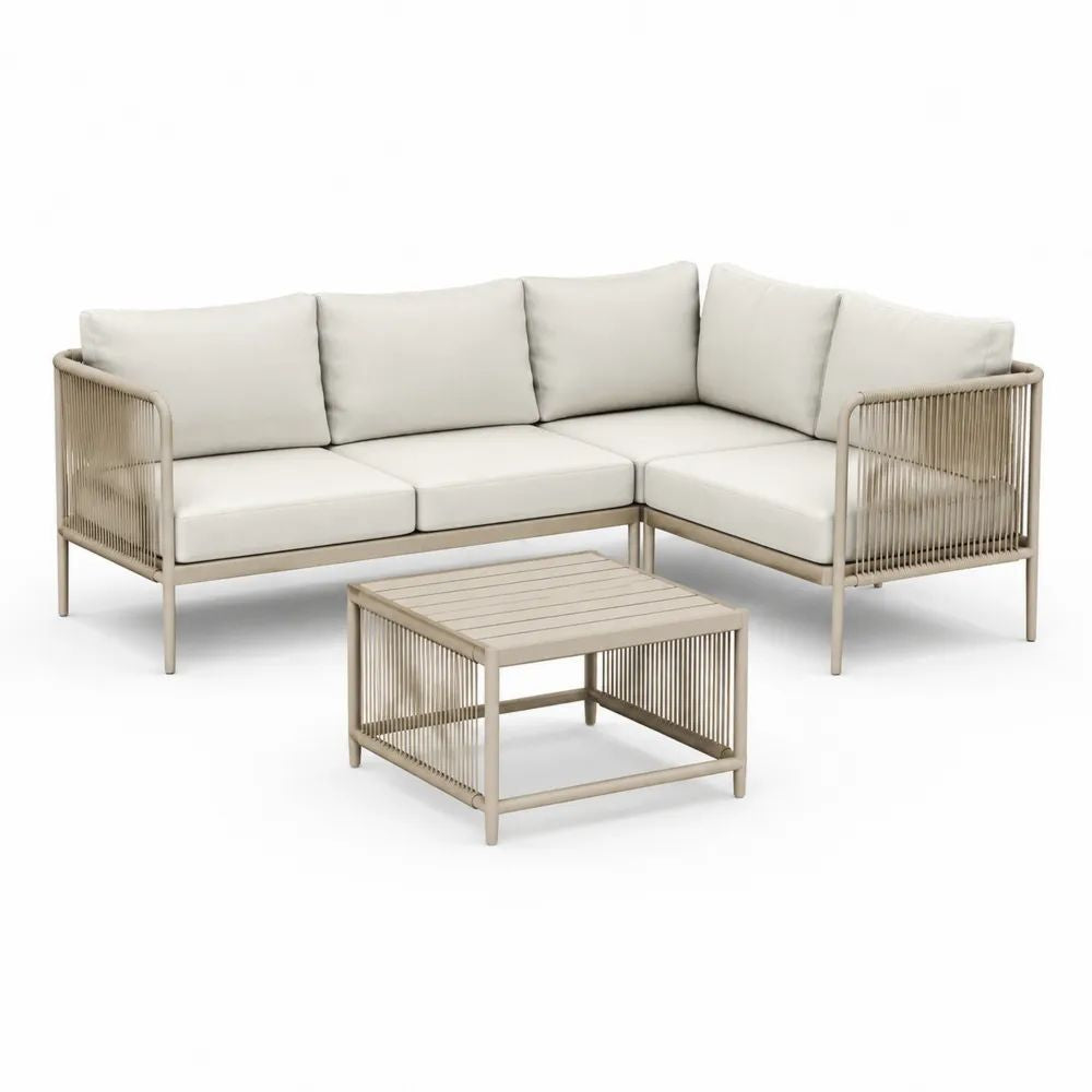 Gartenlounge Set 240x180x70 cm Beige Aluminium Ecksofa mit Tisch und Polsterauflagen