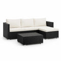 Gartenlounge Set 4 teilig Schwarz mit Polyrattan Ecksofa, Tisch und Sitzkissen