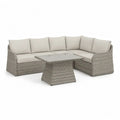 Gartenlounge Set 260 x 200 x 75 cm Grau mit Ecksofa, Polyrattan, Tisch und weißen Kissen
