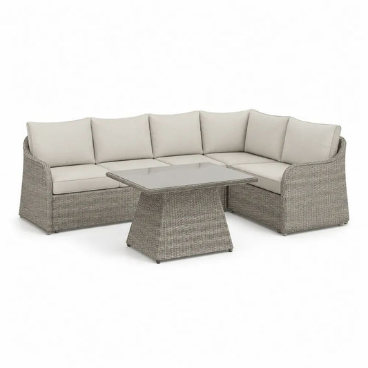 Gartenlounge Set 260 x 200 x 75 cm Grau mit Ecksofa, Polyrattan, Tisch und weißen Kissen