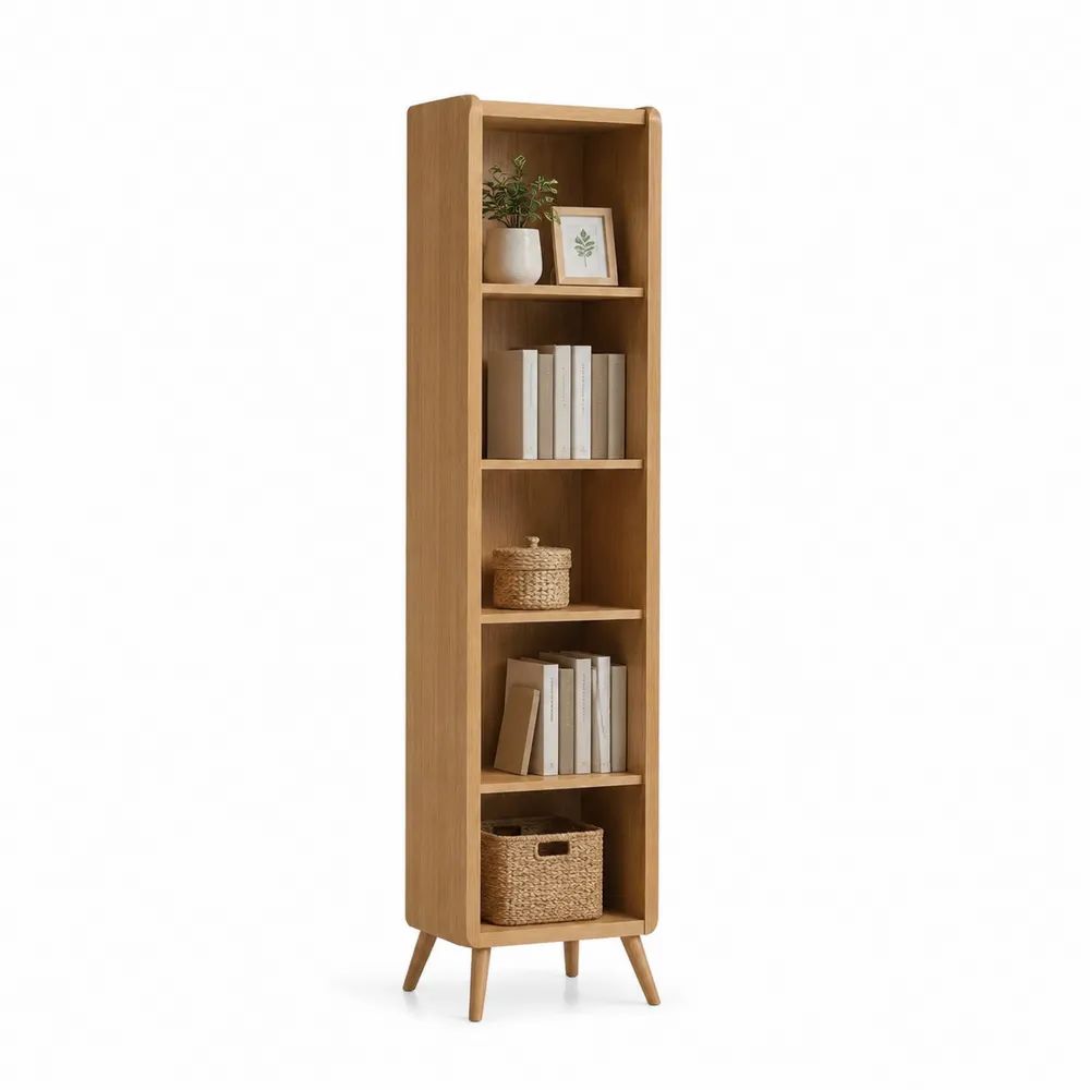 Bücherregal 45 x 35 x 180 cm MDF in Eiche Optik mit fünf Ablagen und Holzbeinen
