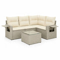 Gartenlounge Set 6 teilig Beige mit Polyrattan Ecksofa, Tisch und Sitzkissen