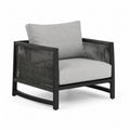 Gartensessel 75x75x80 cm Schwarz mit Seilgeflecht und Sitzkissen Outdoor Lounge Stuhl