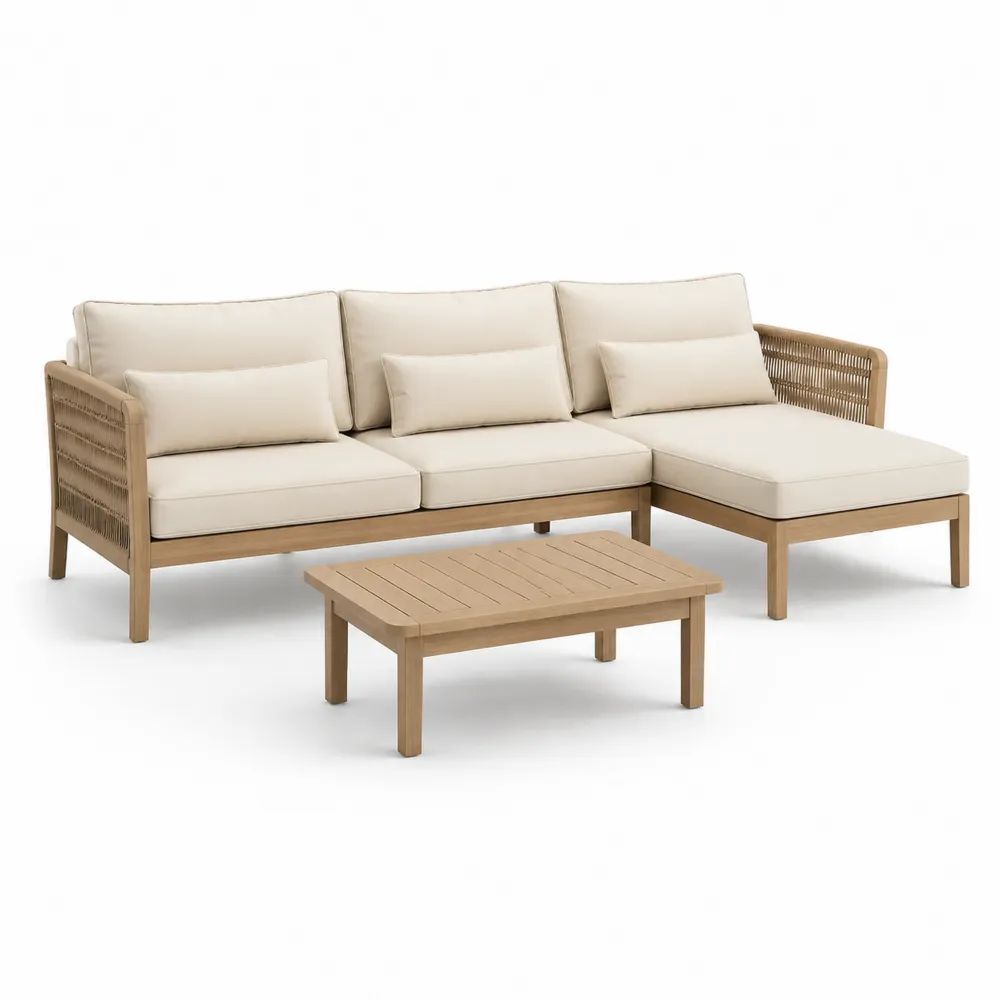 Gartenlounge Set Beige mit Ecksofa, Couchtisch und Polsterauflagen Outdoor Möbel