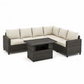 Gartenlounge Set 260 x 190 x 70 cm Anthrazit mit Polyrattan Ecksofa, Tisch und weißen Kissen