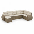 Gartenlounge Set 10-teilig Beige Polyrattan Ecksofa mit Ottomane und Sitzkissen