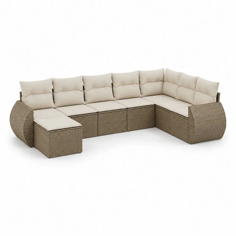 Gartenlounge Set 10-teilig Beige Polyrattan Ecksofa mit Ottomane und Sitzkissen