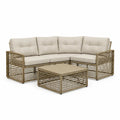 Gartenlounge Set 4-teilig Beige Polyrattan Ecksofa mit Tisch und Sitzkissen