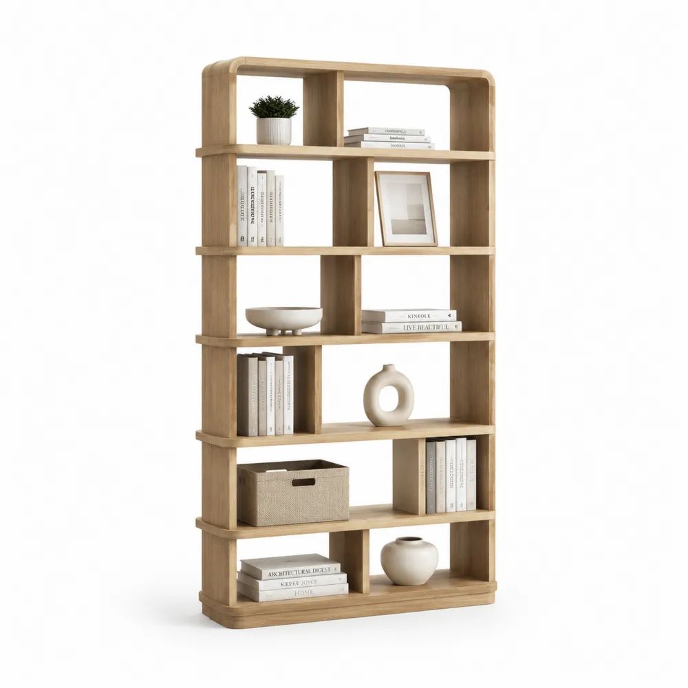 Bücherregal 120 x 35 x 200 cm Holzwerkstoff in Naturfarbe mit 6 Ebenen und offenen Fächern
