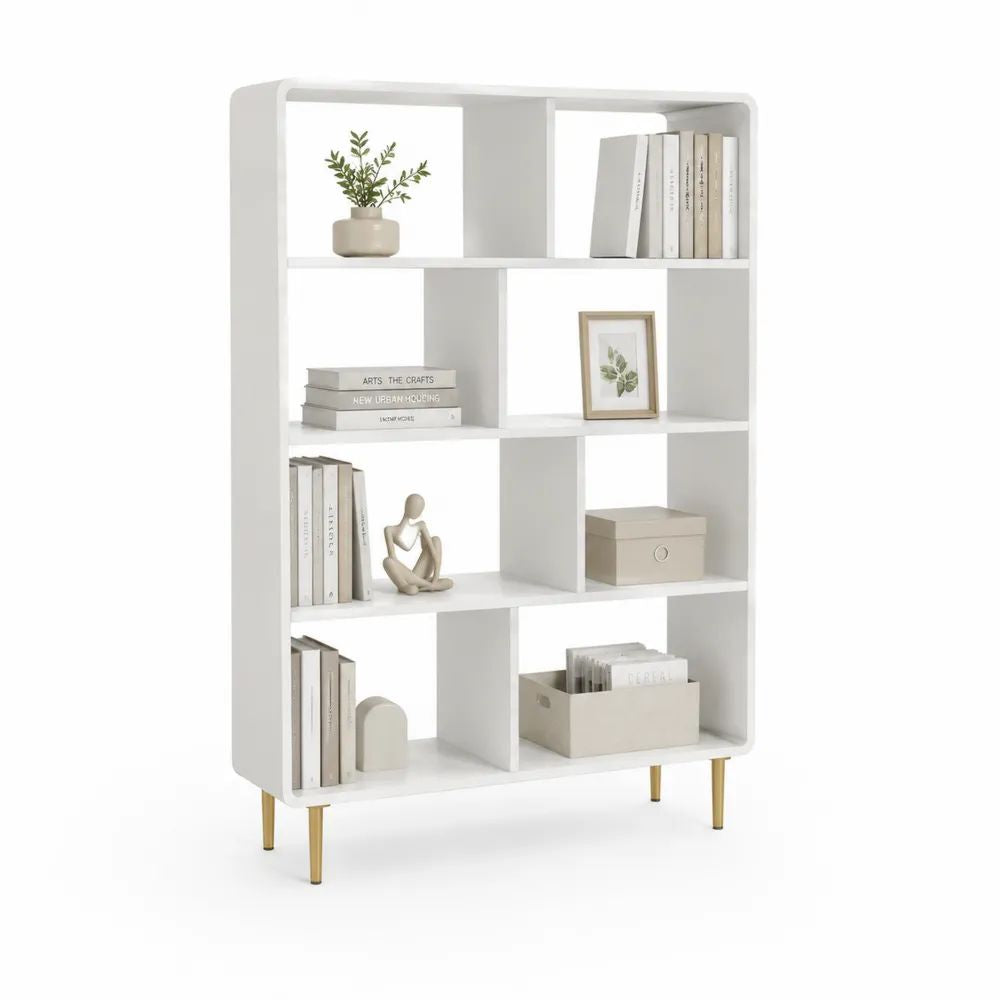 Bücherregal 100 x 35 x 180 cm Weiß mit offenen Fächern und Metallfüßen