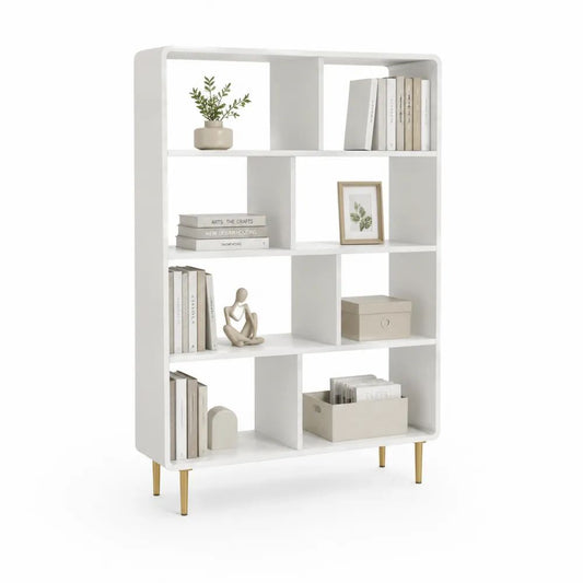 Bücherregal 100 x 35 x 180 cm Weiß mit offenen Fächern und Metallfüßen